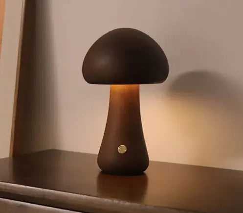 Whimsical Wood Mushroom Lamp