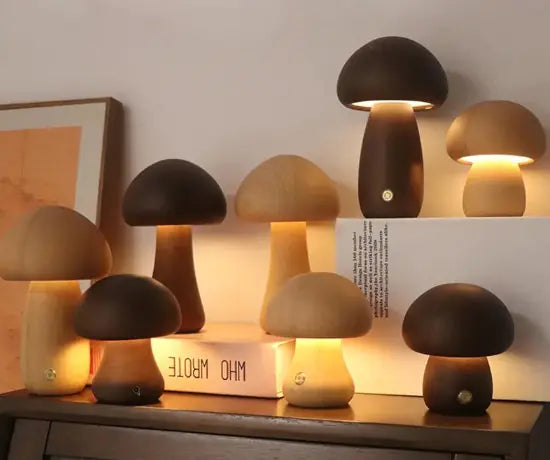 Whimsical Wood Mushroom Lamp